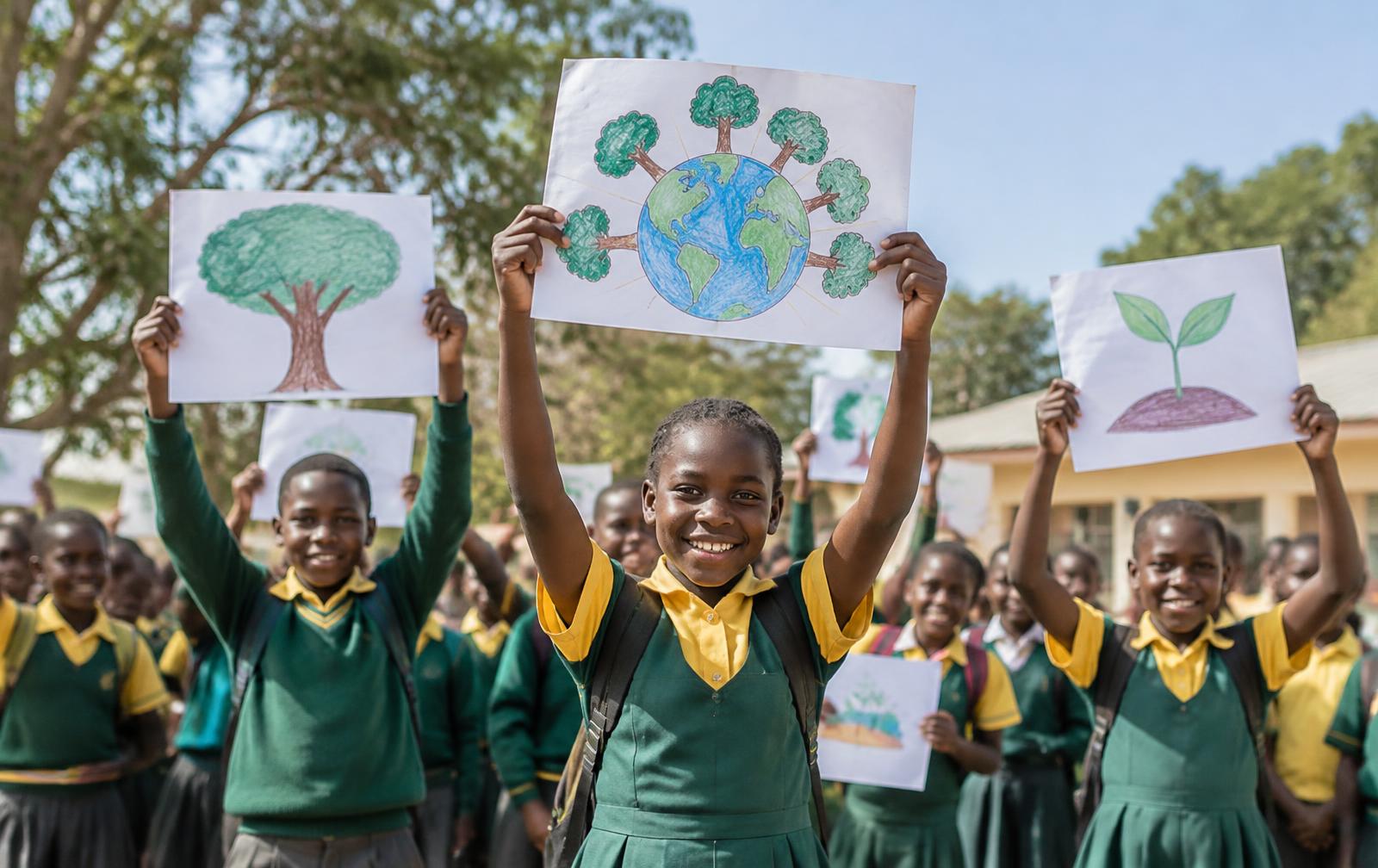 Zambian school children celebrating environmental education and conservation