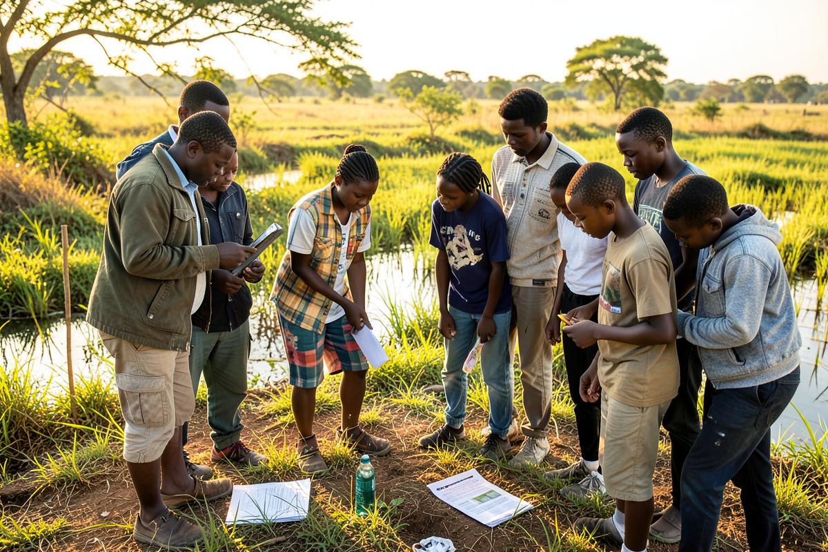 Young Zambian conservation leaders conducting field research